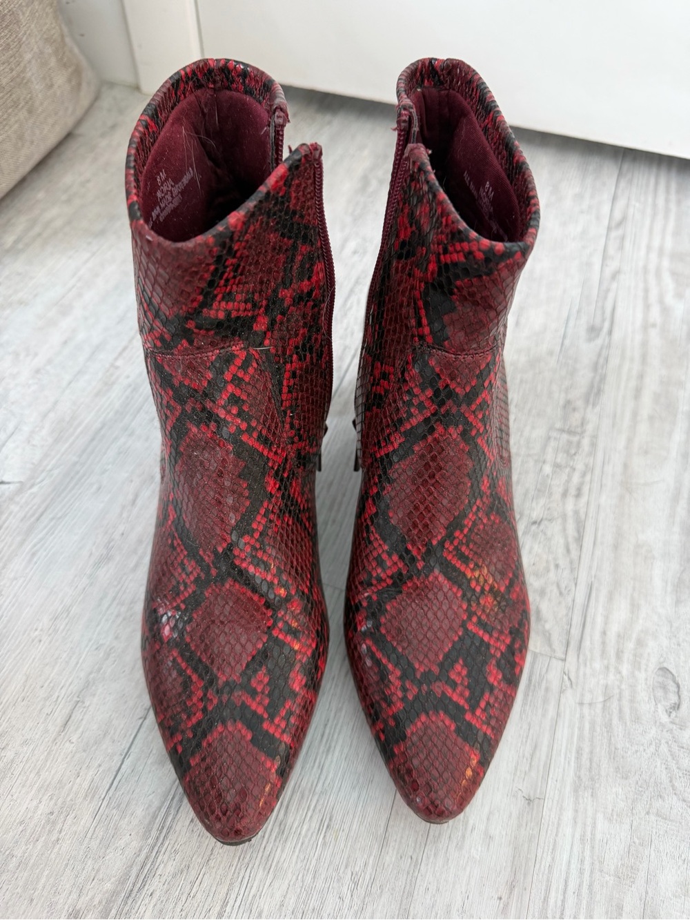 Impo Red & Black Snake-Print Pointed Toe Ankle Boots